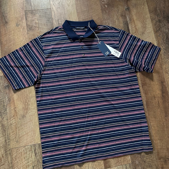 Men's Cutter & Buck Navy Striped Polo Shirt XL - Picture 2 of 13